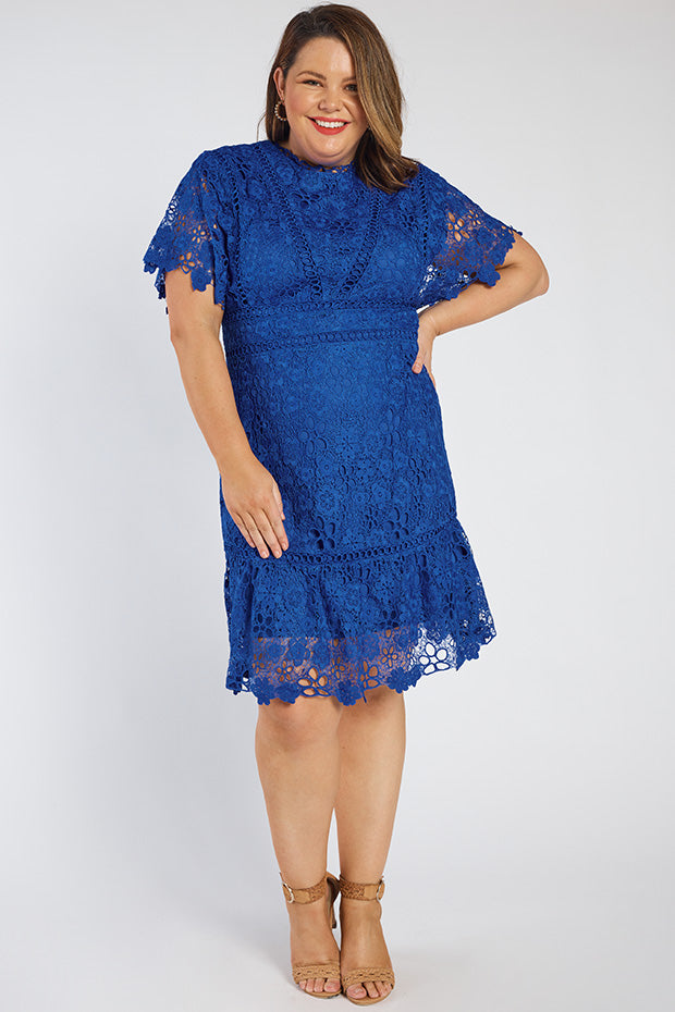 Melanie Cobalt Lace Dress – Cobalt Lace knee length dress