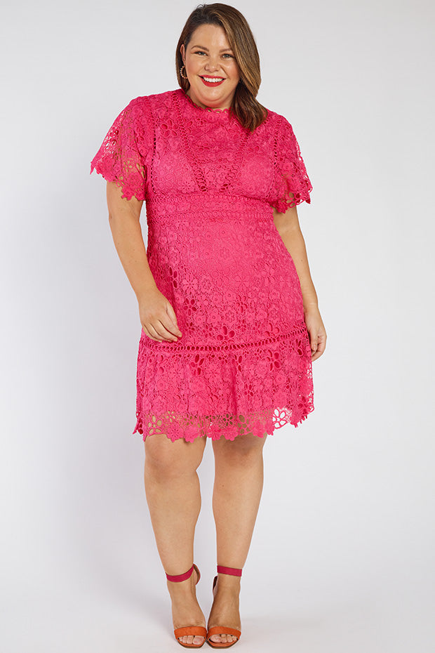 Melanie Pink Lace Dress – Pink Lace knee length dress