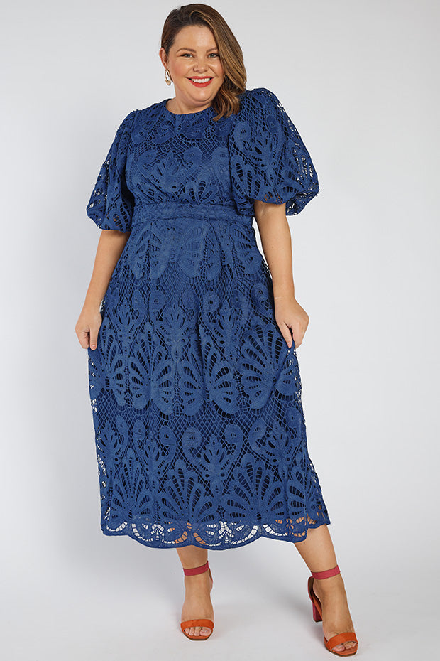 Neva Rich Navy Lace Party Dress – Rich Navy Lace midi dress