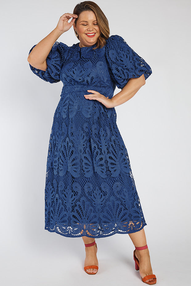 Neva Rich Navy Lace Party Dress – Rich Navy Lace midi dress