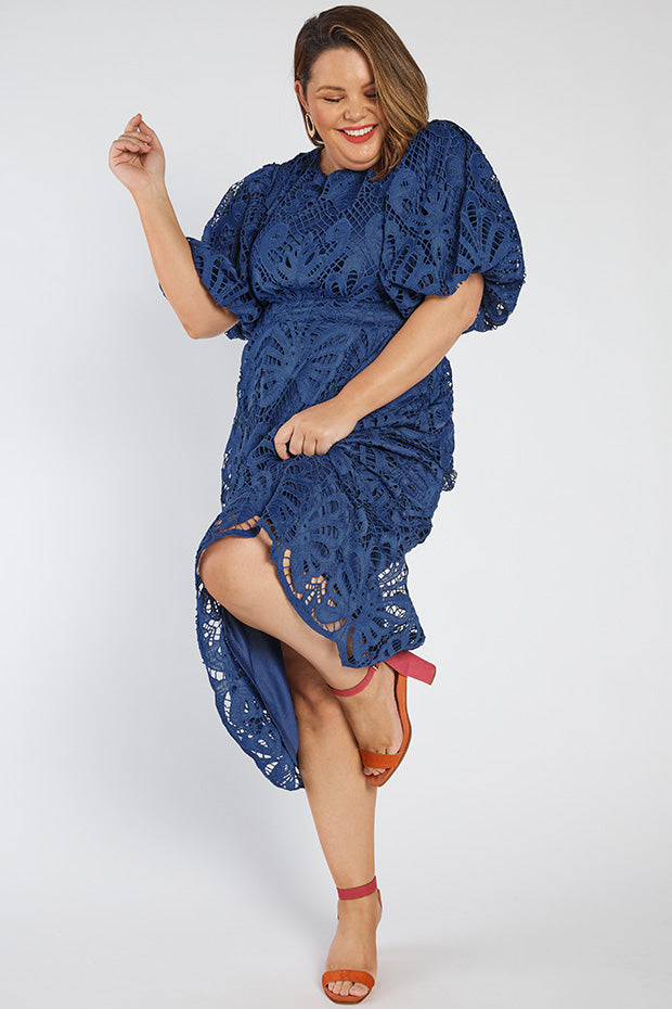 Neva Rich Navy Lace Party Dress – Rich Navy Lace midi dress