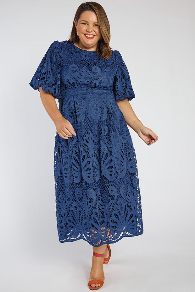 Neva Rich Navy Lace Party Dress – Rich Navy Lace midi dress
