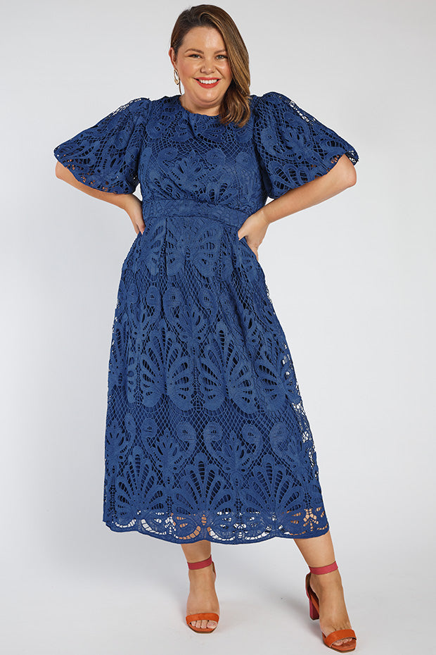 Neva Rich Navy Lace Party Dress – Rich Navy Lace midi dress