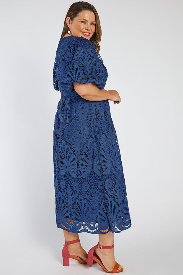 Neva Rich Navy Lace Party Dress – Rich Navy Lace midi dress