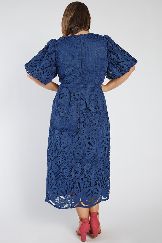 Neva Rich Navy Lace Party Dress – Rich Navy Lace midi dress