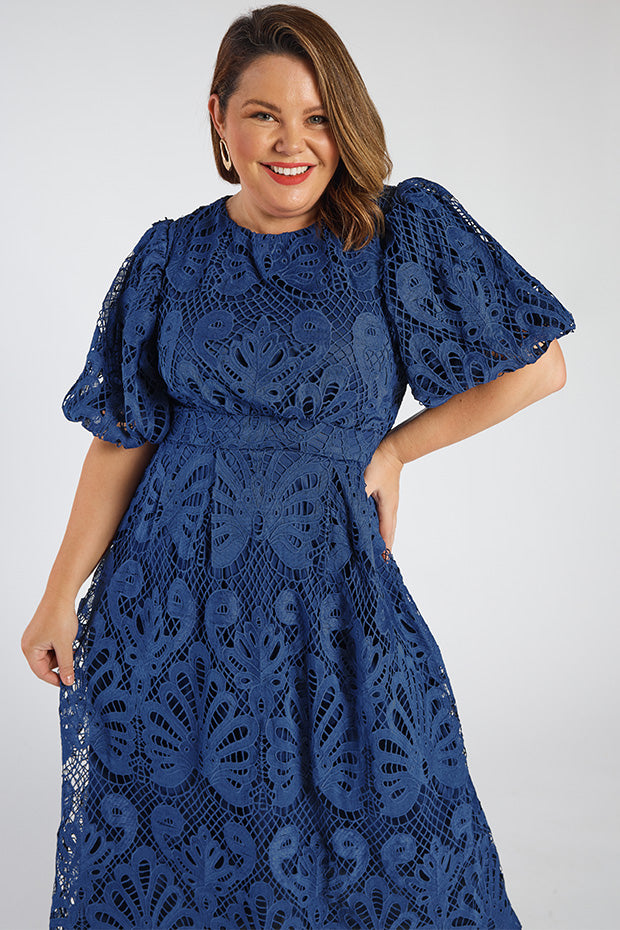 Neva Rich Navy Lace Party Dress – Rich Navy Lace midi dress