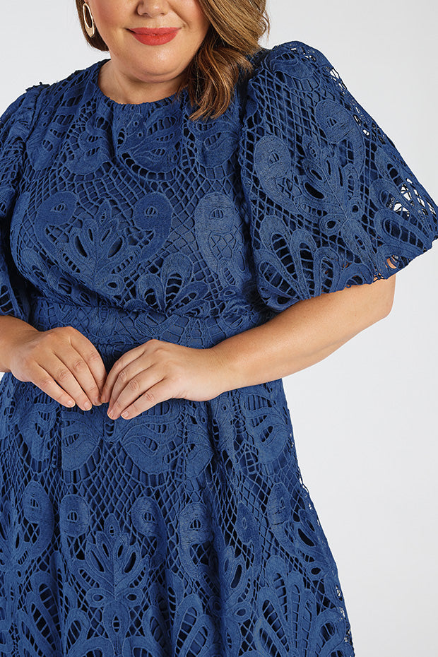 Neva Rich Navy Lace Party Dress – Rich Navy Lace midi dress