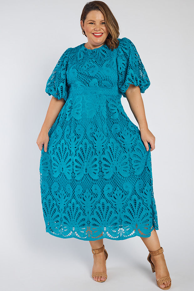 Neva Teal Lace Party Dress – Teal Lace midi dress