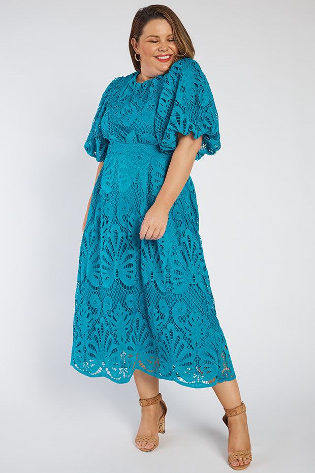 Neva Teal Lace Party Dress – Teal Lace midi dress