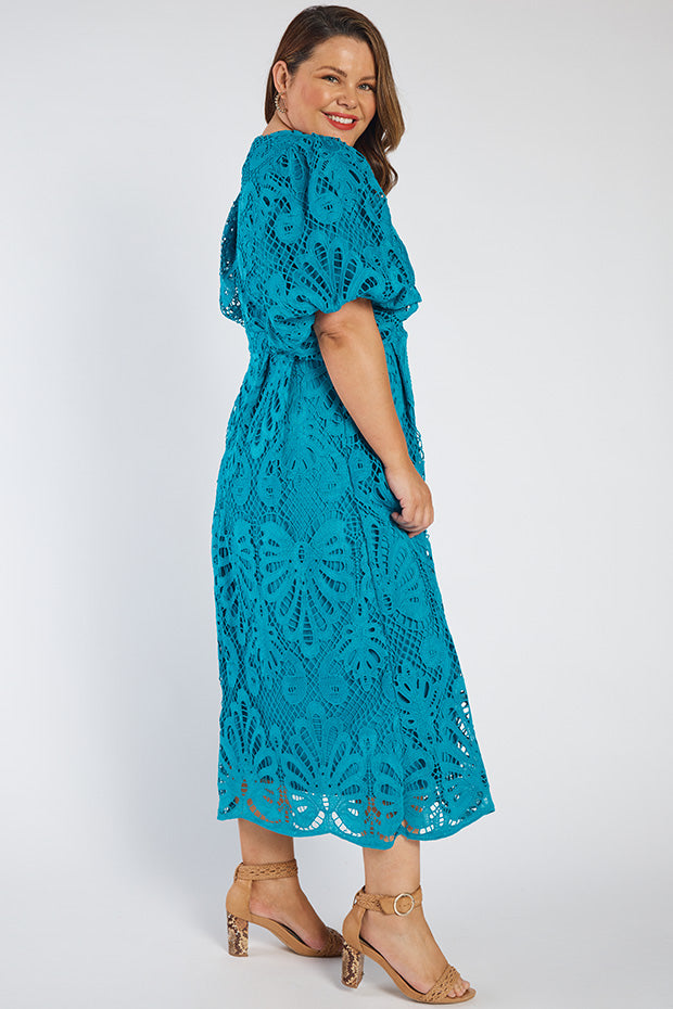 Neva Teal Lace Party Dress – Teal Lace midi dress