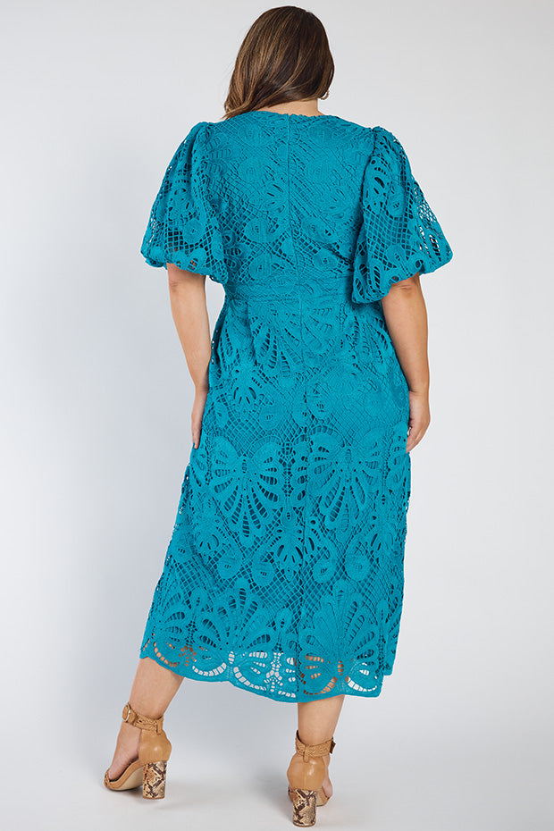 Neva Teal Lace Party Dress – Teal Lace midi dress