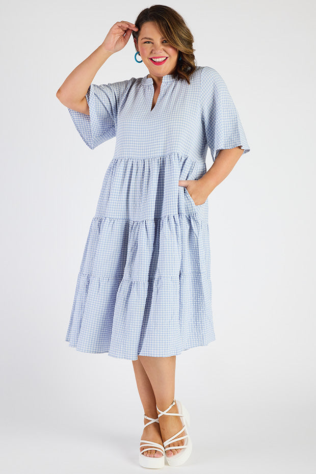 Birdie Gingham Blue Dress – Gingham Blue midi dress