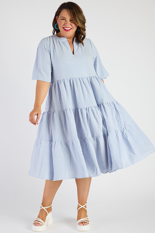 Birdie Gingham Blue Dress – Gingham Blue midi dress