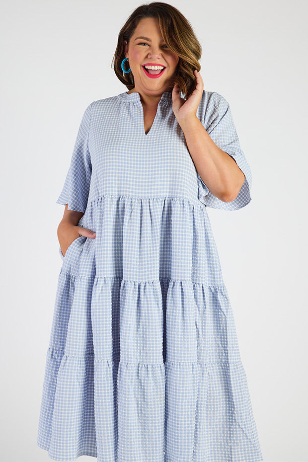 Birdie Gingham Blue Dress – Gingham Blue midi dress