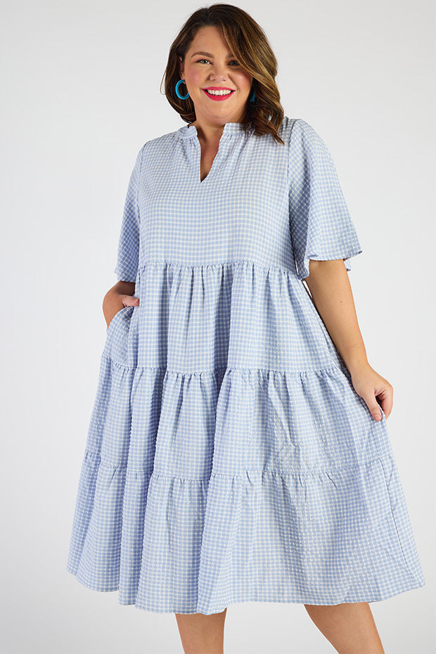 Birdie Gingham Blue Dress – Gingham Blue midi dress