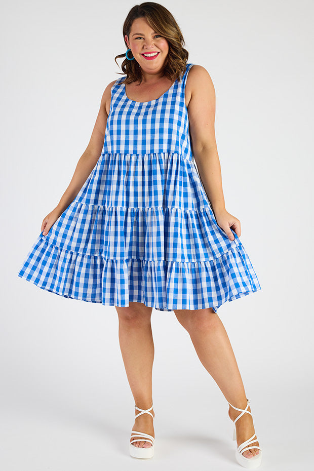 Dorothy Gingham Cobalt Dress – Gingham Cobalt knee length dress
