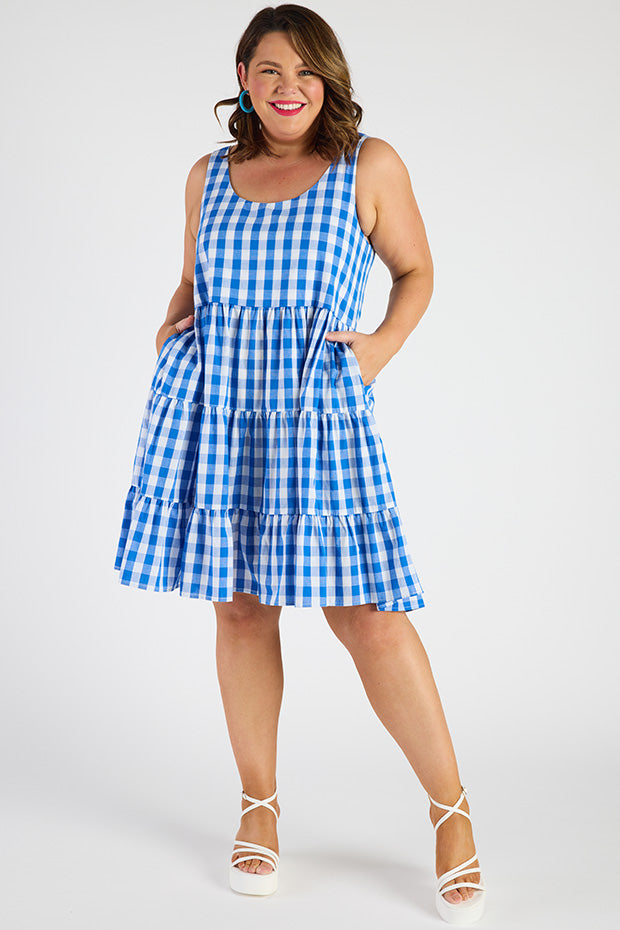 Dorothy Gingham Cobalt Dress – Gingham Cobalt knee length dress