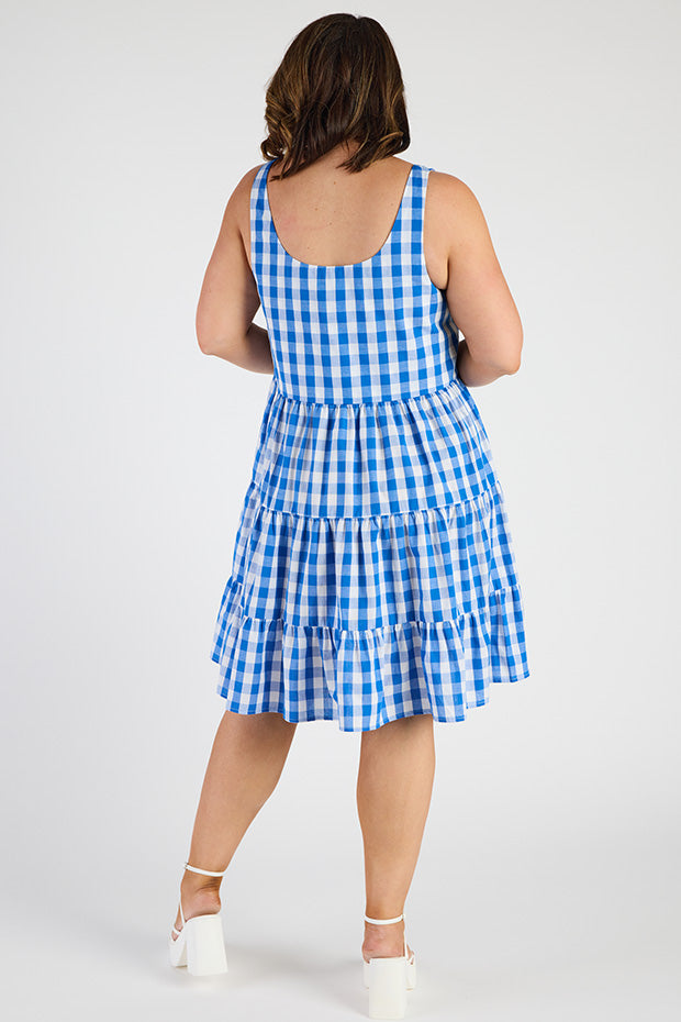 Dorothy Gingham Cobalt Dress – Gingham Cobalt knee length dress