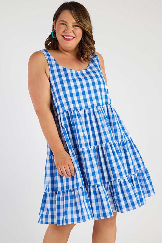 Dorothy Gingham Cobalt Dress – Gingham Cobalt knee length dress
