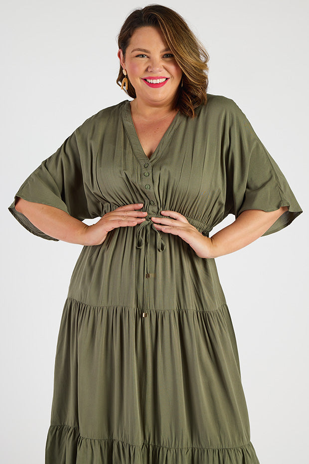 Maddie Khaki Dress – Khaki maxi dress
