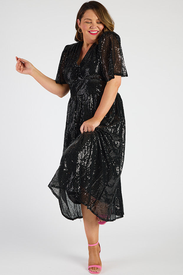 Tamie Black Party Sequins Dress – Black Party Sequins midi dress