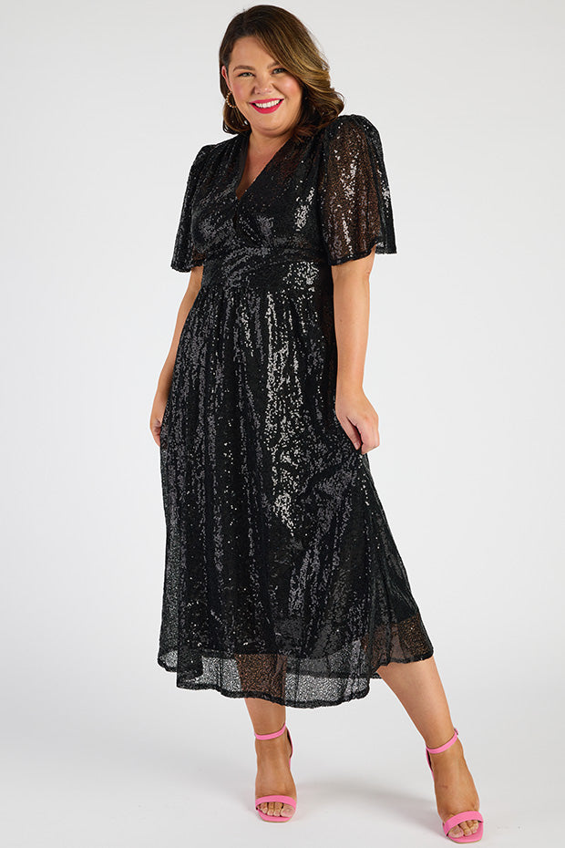 Tamie Black Party Sequins Dress – Black Party Sequins midi dress
