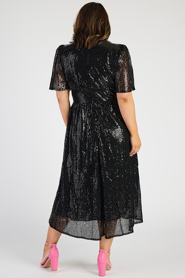 Tamie Black Party Sequins Dress – Black Party Sequins midi dress