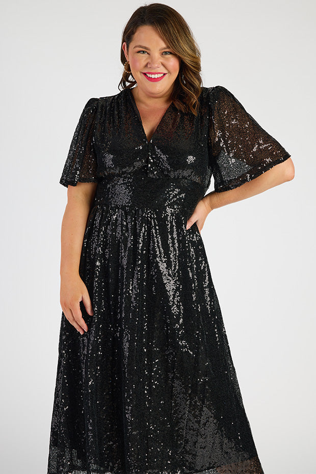 Tamie Black Party Sequins Dress – Black Party Sequins midi dress