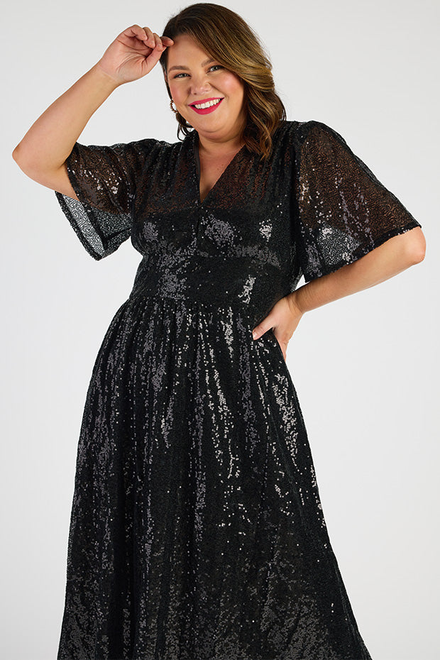 Tamie Black Party Sequins Dress – Black Party Sequins midi dress