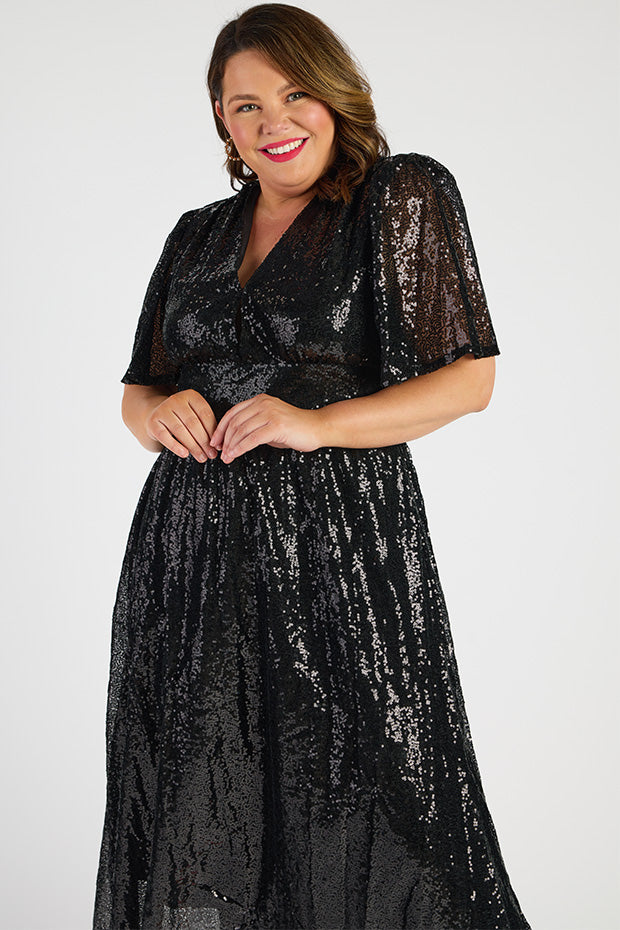 Tamie Black Party Sequins Dress – Black Party Sequins midi dress