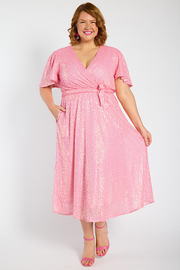 Lover Pink Sequin Dress – Pink Sequin midi dress