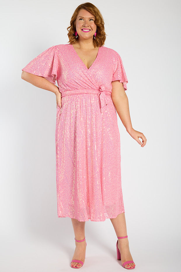 Lover Pink Sequin Dress – Pink Sequin midi dress