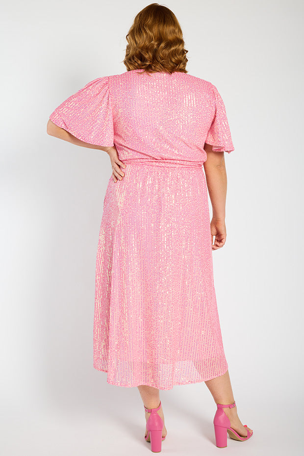 Lover Pink Sequin Dress – Pink Sequin midi dress