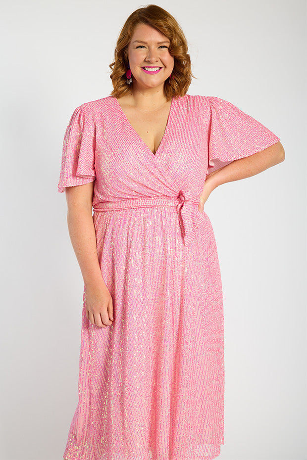 Lover Pink Sequin Dress – Pink Sequin midi dress
