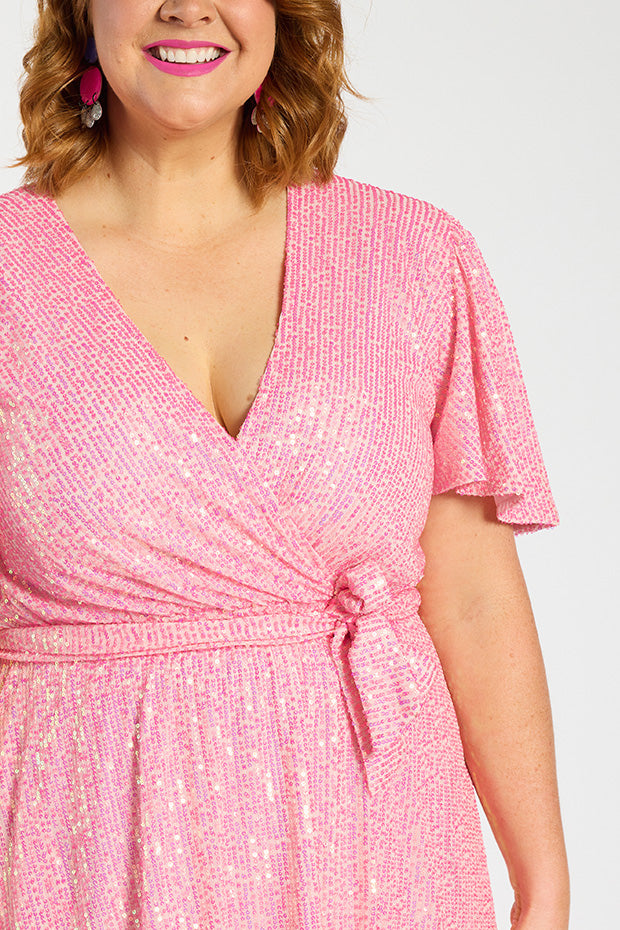 Lover Pink Sequin Dress – Pink Sequin midi dress