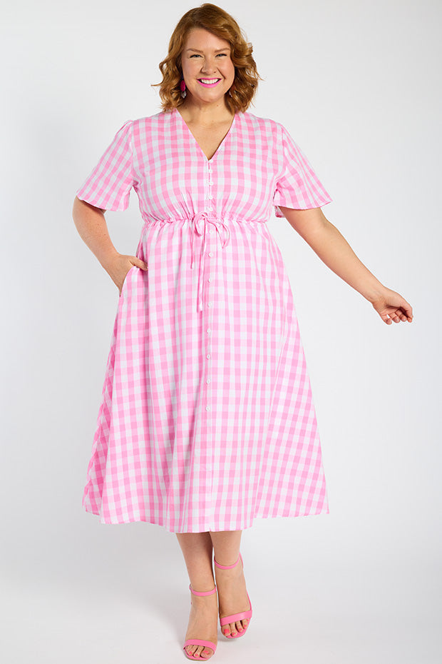 Marley Gingham Pink Dress – Gingham Pink midi dress