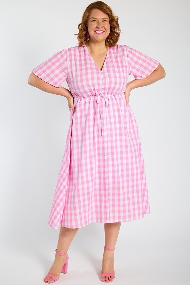 Marley Gingham Pink Dress – Gingham Pink midi dress
