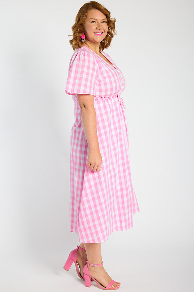 Marley Gingham Pink Dress – Gingham Pink midi dress