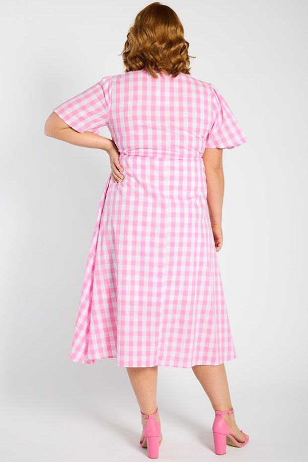 Marley Gingham Pink Dress – Gingham Pink midi dress