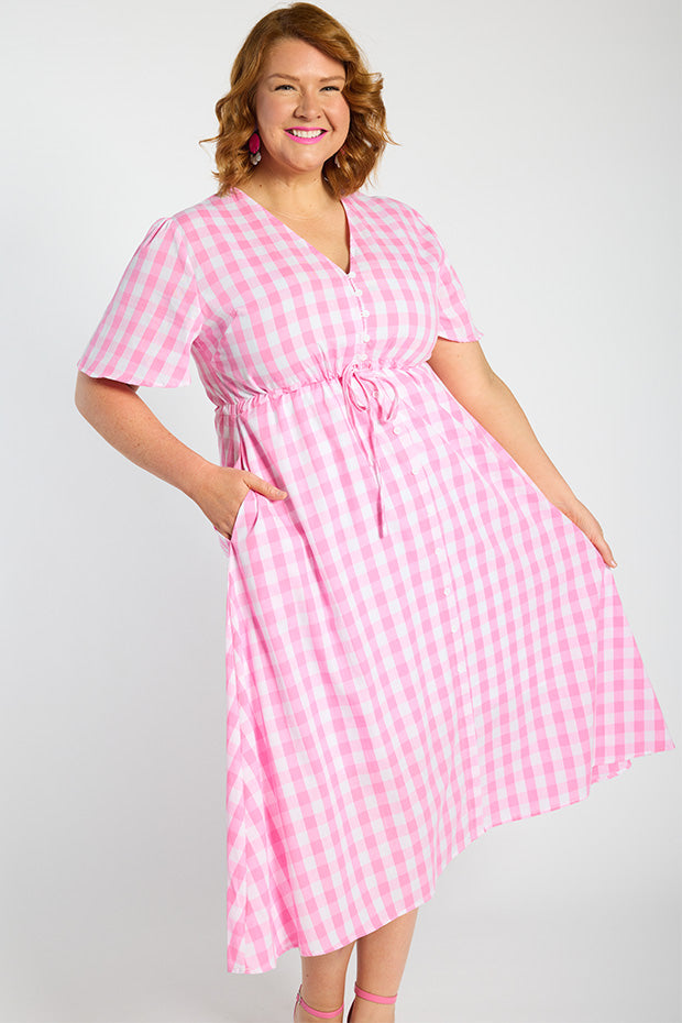 Marley Gingham Pink Dress – Gingham Pink midi dress