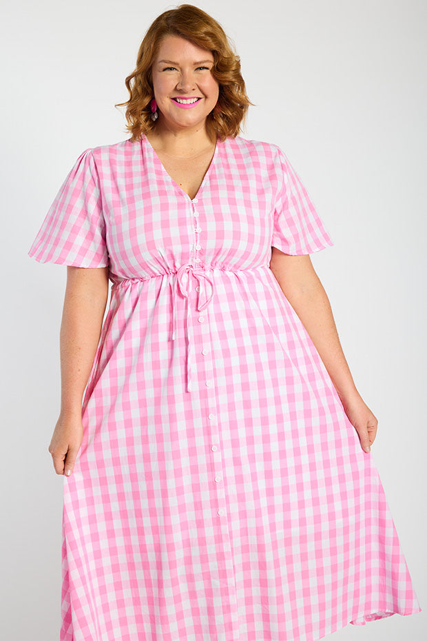 Marley Gingham Pink Dress – Gingham Pink midi dress