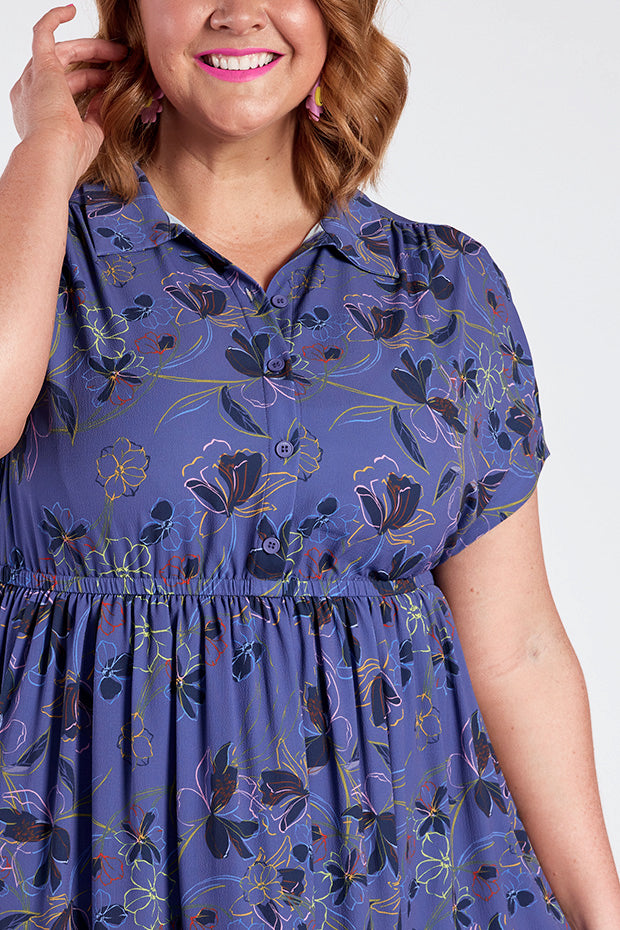 Jenny Crepe Electric Bloom Dress – Crepe Electric Bloom shirt dress