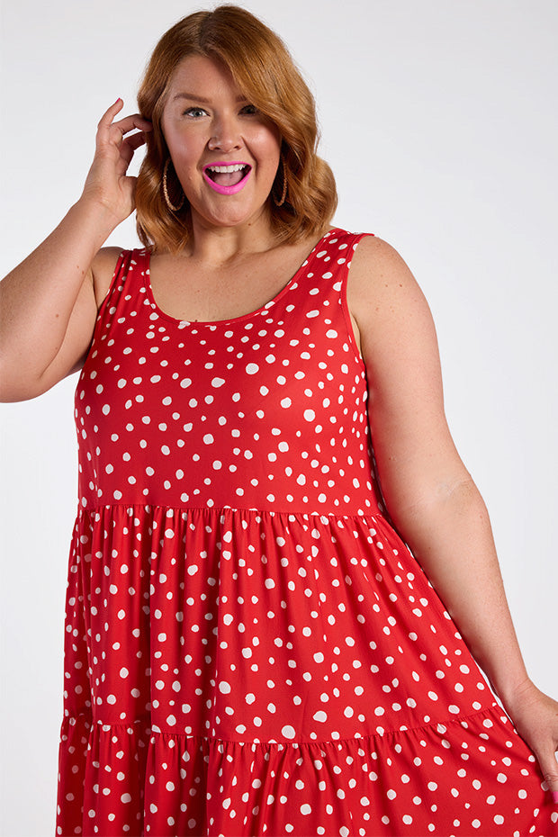 Debbie Red Spot Dress – Red Spot midi dress