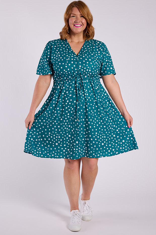 Siena Teal Spot Dress – Teal Spot midi dress