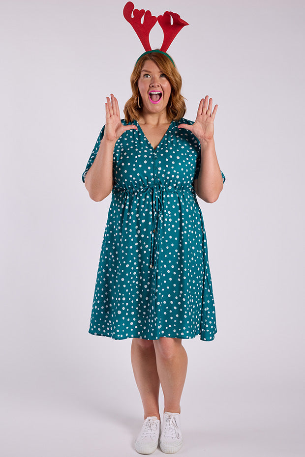 Siena Teal Spot Dress – Teal Spot midi dress