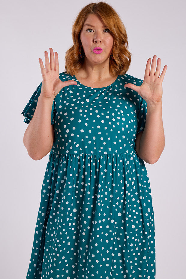 Trinity Teal Spot Dress – Teal Spot midi dress