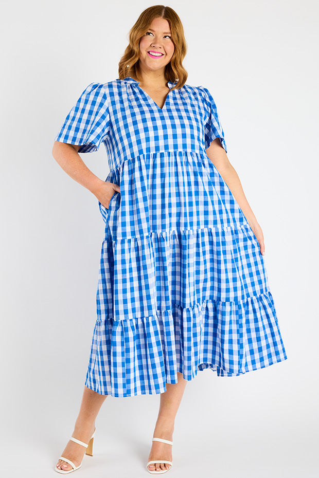 Clara Cobalt Gingham Dress – Cobalt Gingham midi dress