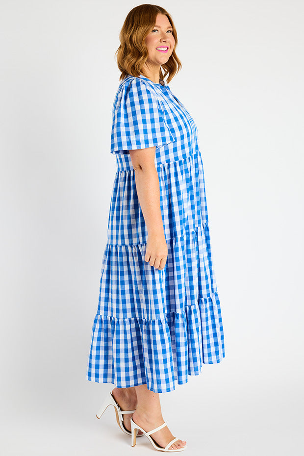 Clara Cobalt Gingham Dress – Cobalt Gingham midi dress