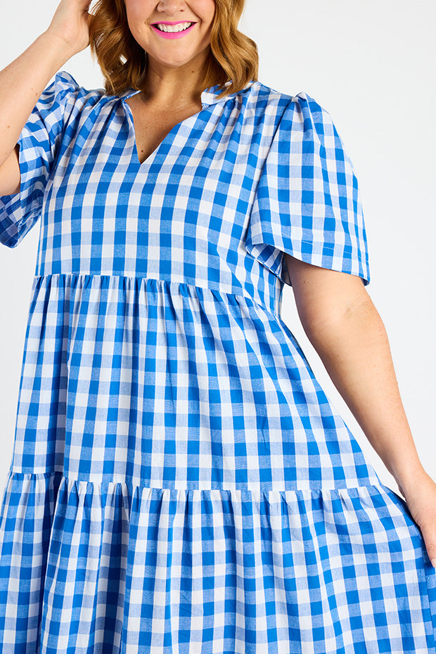 Clara Cobalt Gingham Dress – Cobalt Gingham midi dress
