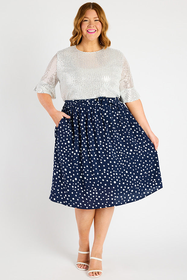 Ally Navy & White Flecks Skirt – Navy & White Flecks a-line skirt